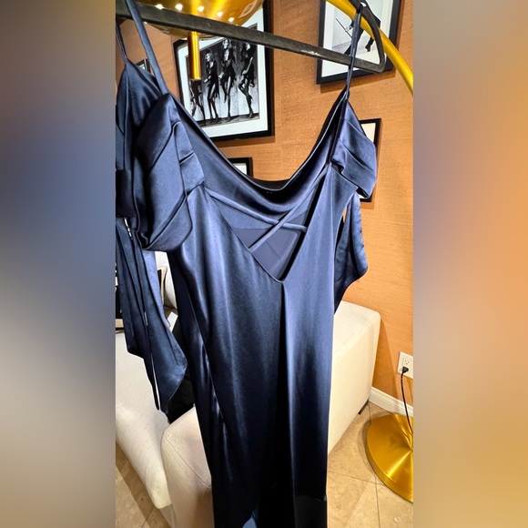 Nadine Merabi Navy Blue Nicole Open Back Midi Cocktail Dress Small Cocktail Flaw - Picture 8 of 16